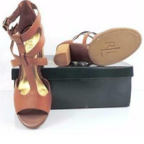 Lauren Ralph Lauren Shoes - NEW! Ralph Lauren Octavia Strappy T-Strap Heels Sandal Leather Polo Tan Size 10